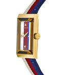 Gucci G-Frame Mother of Pearl Dial White Blue Red Nylon Strap Watch For Women - YA147405