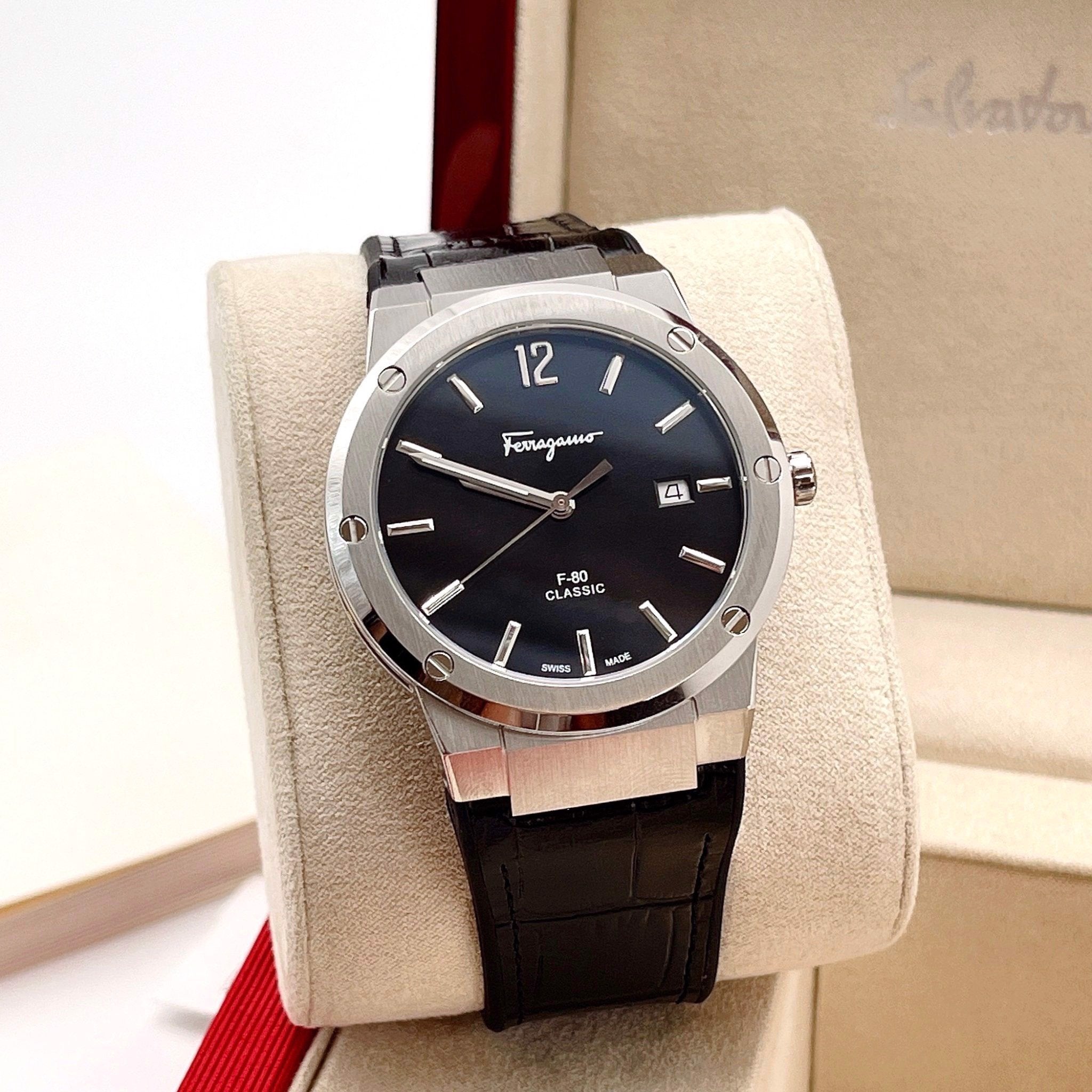 Salvatore Ferragamo F-80 Classic Black Dial Black Leather Strap Watch for Men - SFDT00219