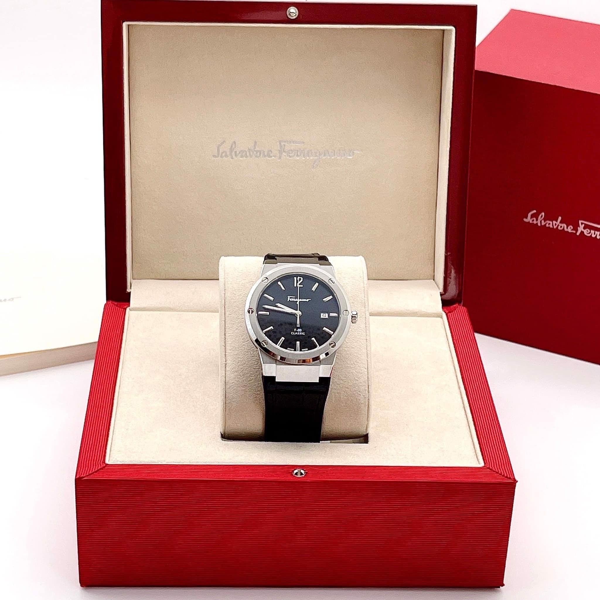 Salvatore Ferragamo F-80 Classic Black Dial Black Leather Strap Watch for Men - SFDT00219