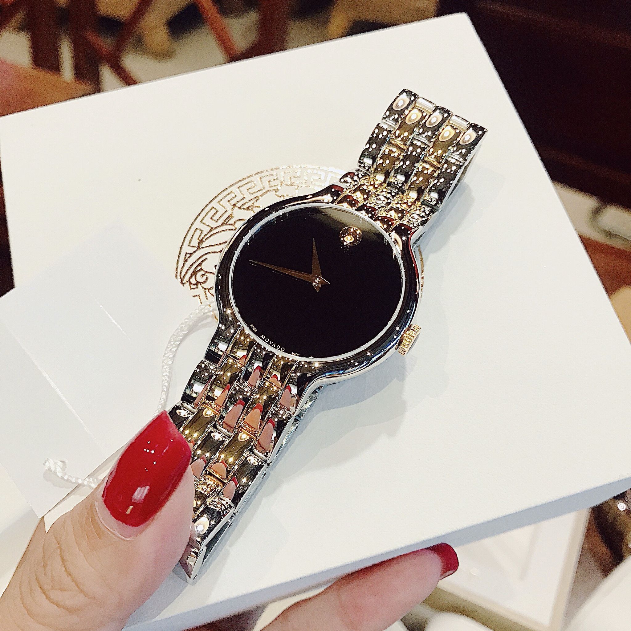 Movado Veturi Quartz Black Dial Two Tone Steel Strap Watch for Men - 0606932