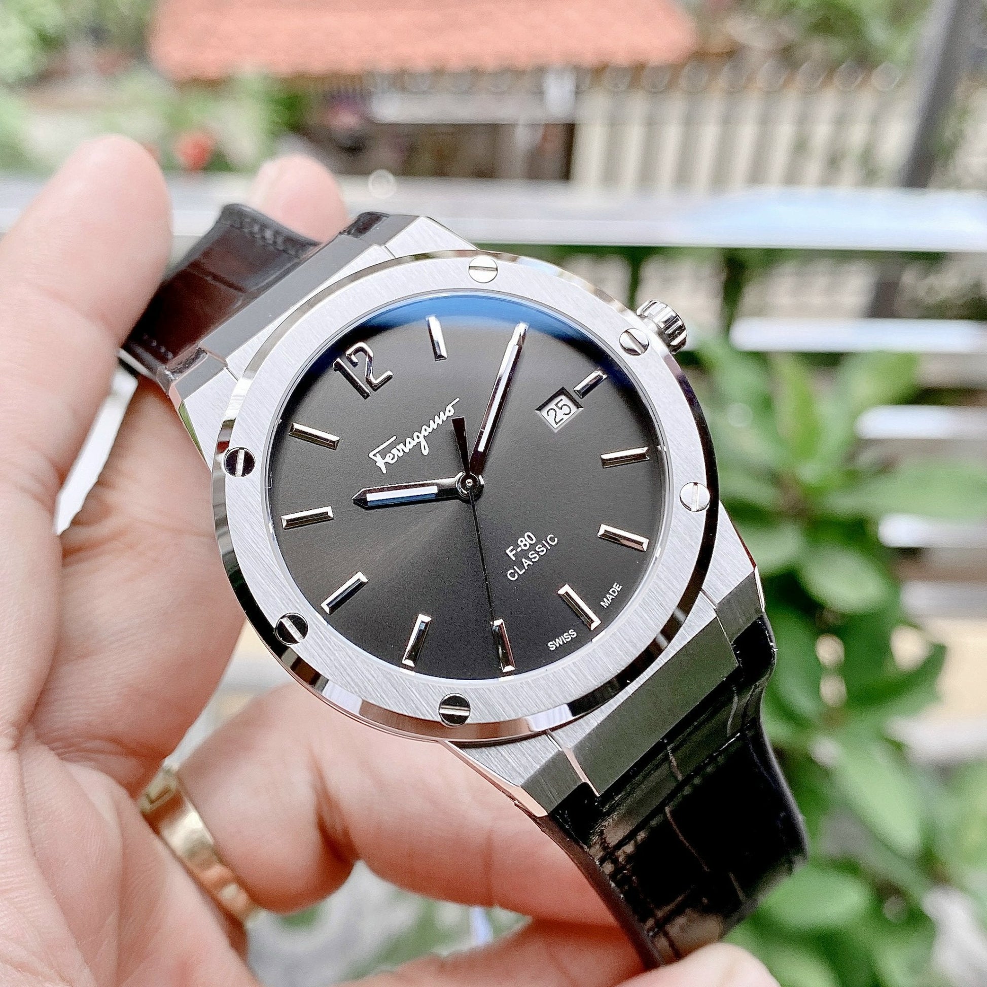 Salvatore Ferragamo F-80 Classic Black Dial Black Leather Strap Watch for Men - SFDT00219