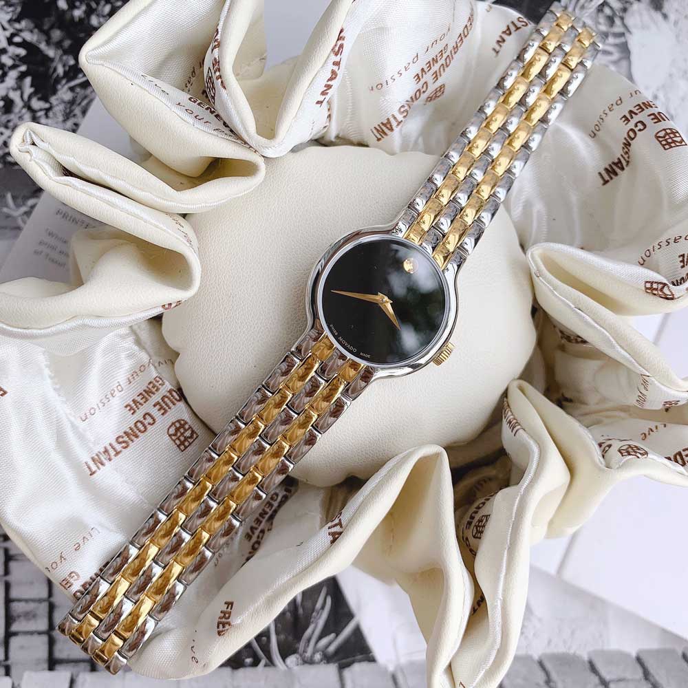 Movado Veturi Quartz Black Dial Two Tone Steel Strap Watch for Men - 0606932