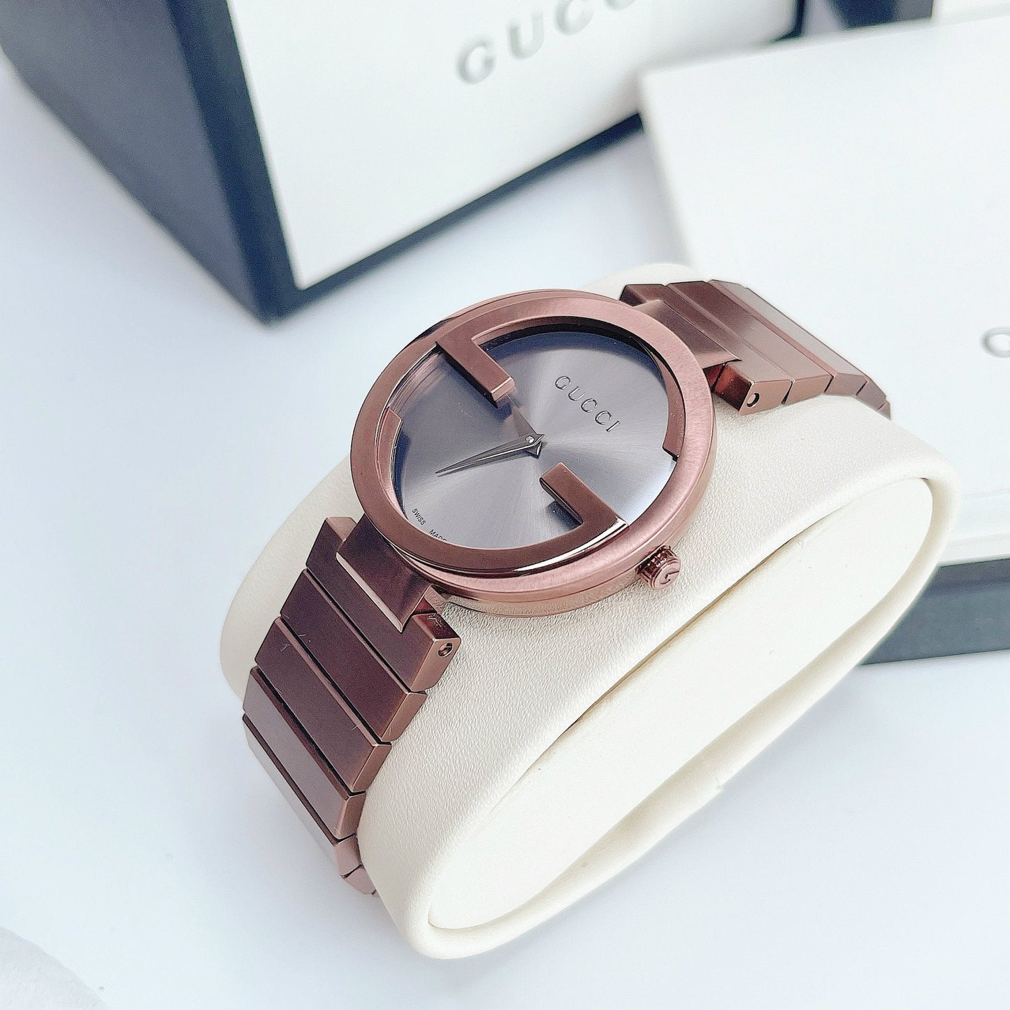 Gucci Interlocking G Quartz Brown Dial Brown Steel Strap Watch for Women - YA133317