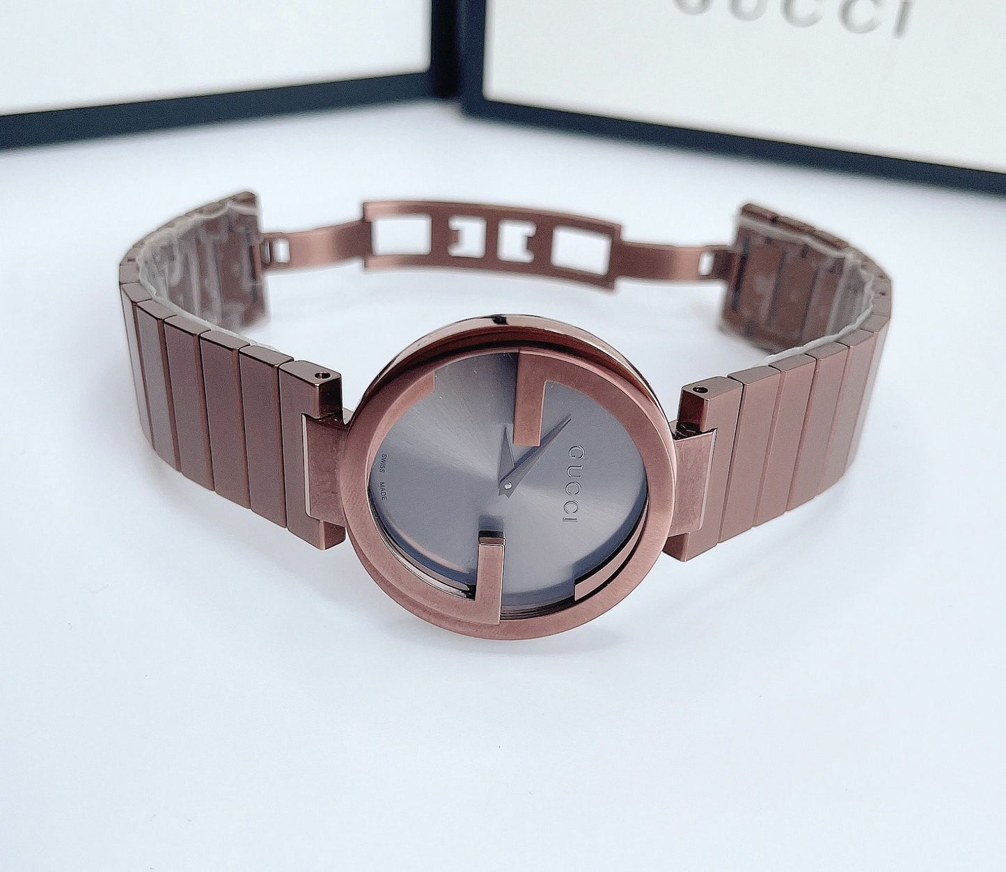 Gucci Interlocking G Quartz Brown Dial Brown Steel Strap Watch for Women - YA133317