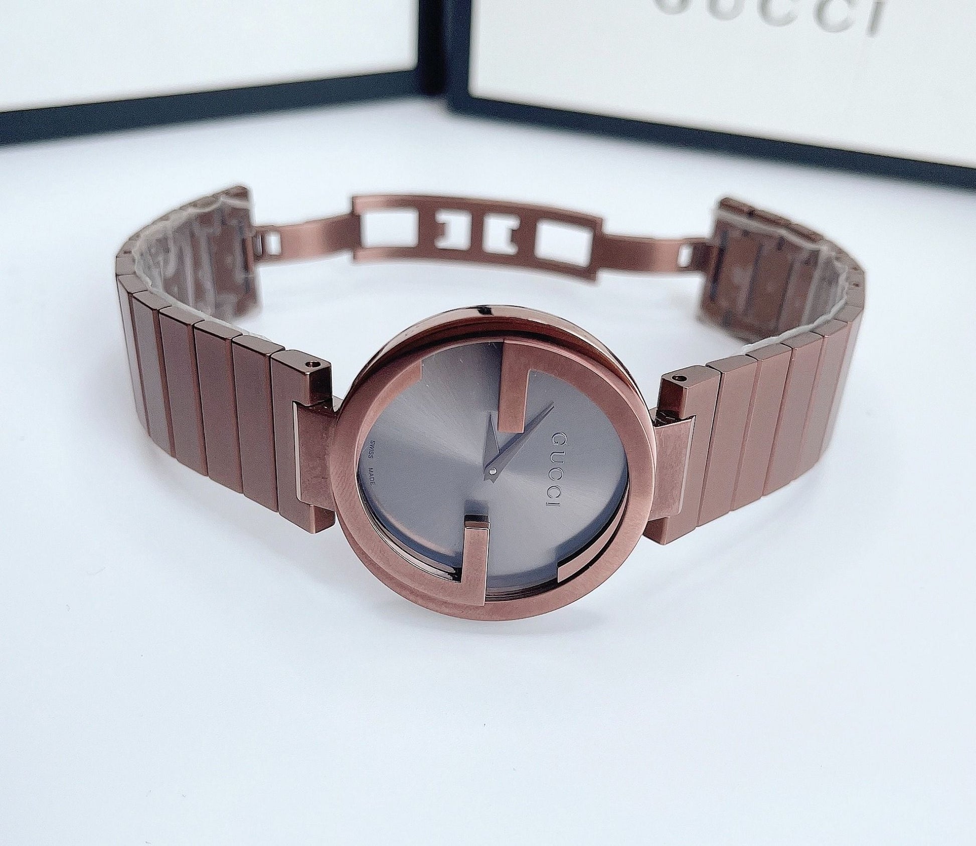 Gucci Interlocking G Quartz Brown Dial Brown Steel Strap Watch for Women - YA133317