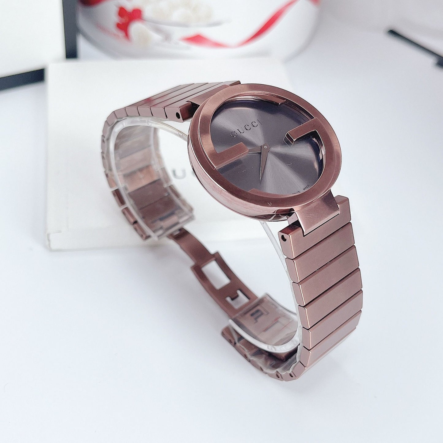 Gucci Interlocking G Quartz Brown Dial Brown Steel Strap Watch for Women - YA133317