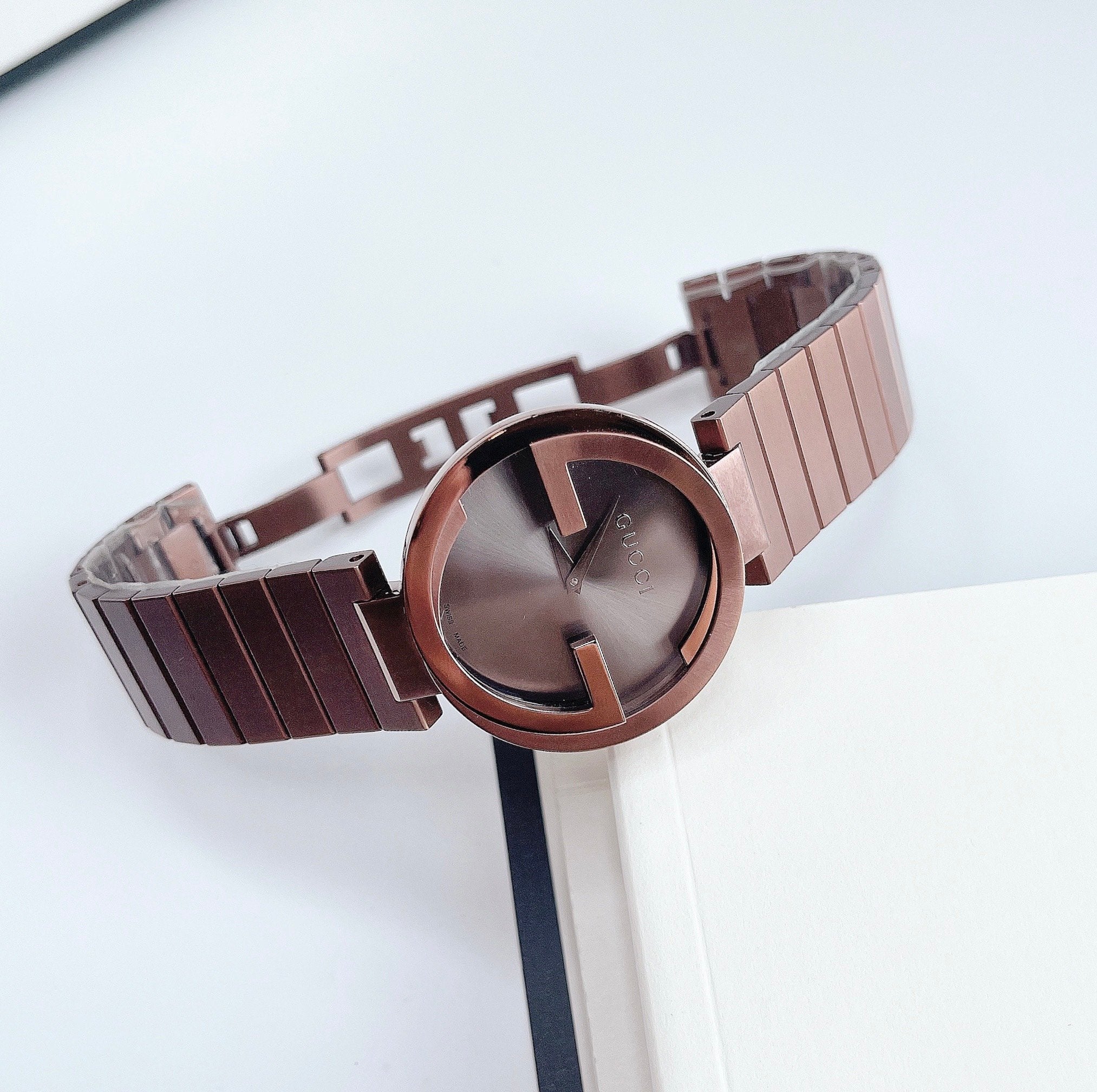 Gucci Interlocking G Quartz Brown Dial Brown Steel Strap Watch for Women - YA133317