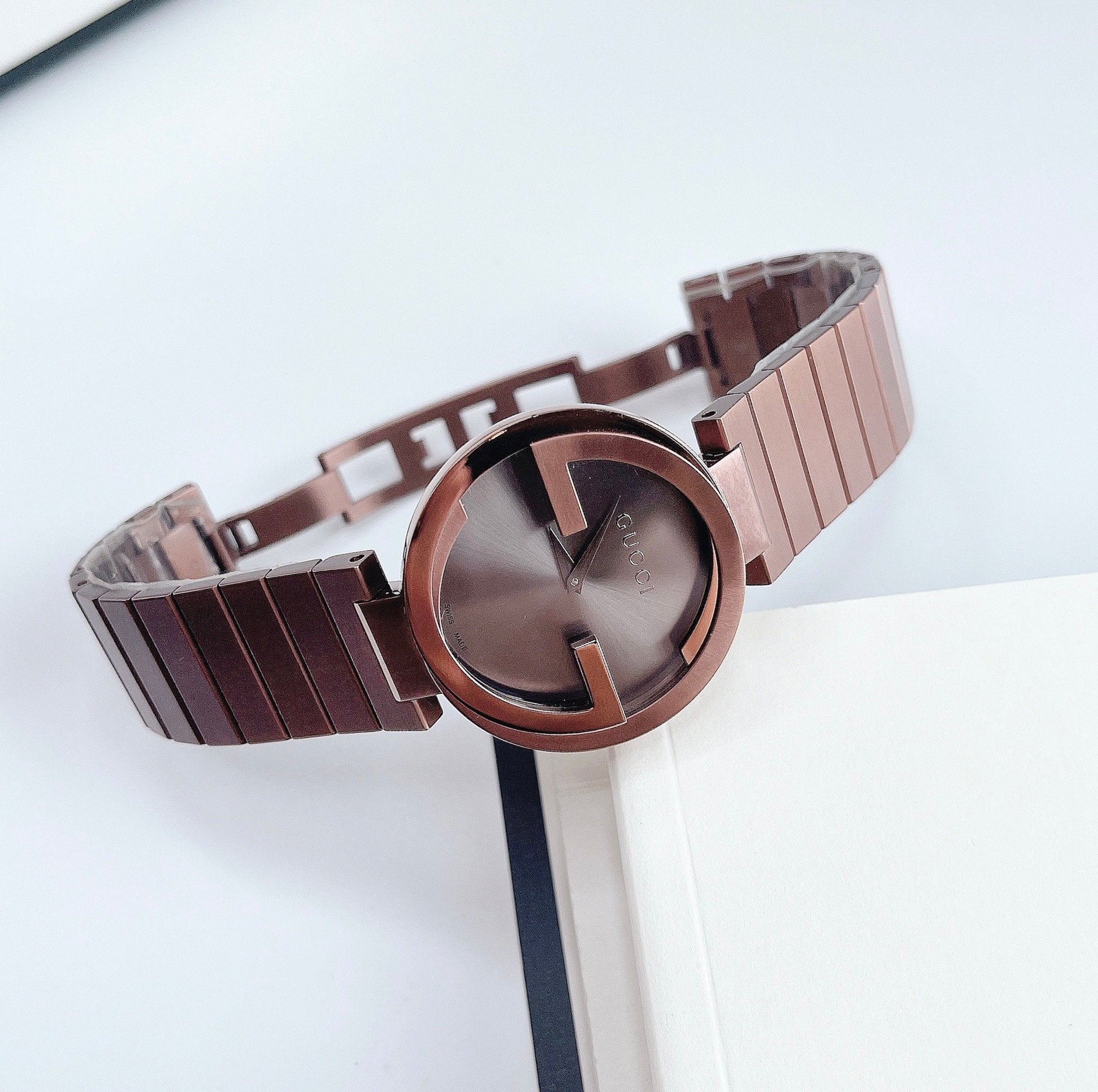 Gucci Interlocking G Quartz Brown Dial Brown Steel Strap Watch for Women - YA133317