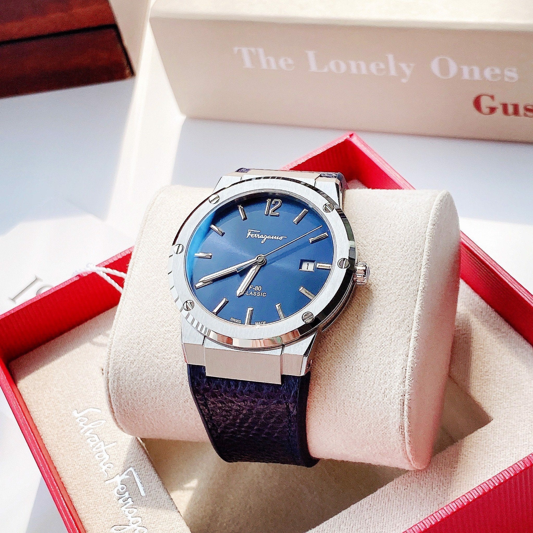 Salvatore Ferragamo F-80 Classic Blue Dial Blue Leather Strap Watch for Men - SFDT00719