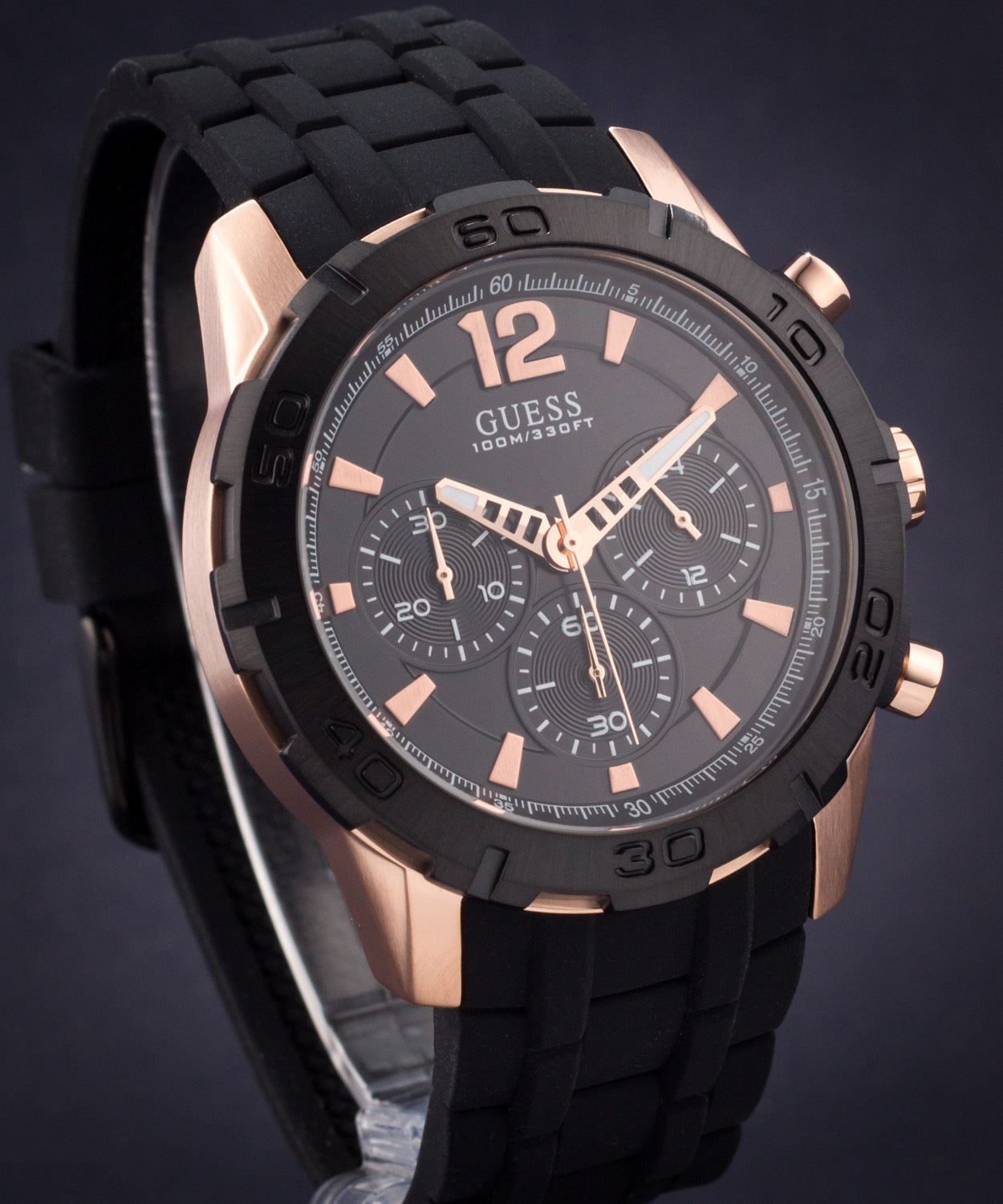 Guess Caliber Chronograph Black Dial Black Rubber Strap Watch for Men - W0864G2