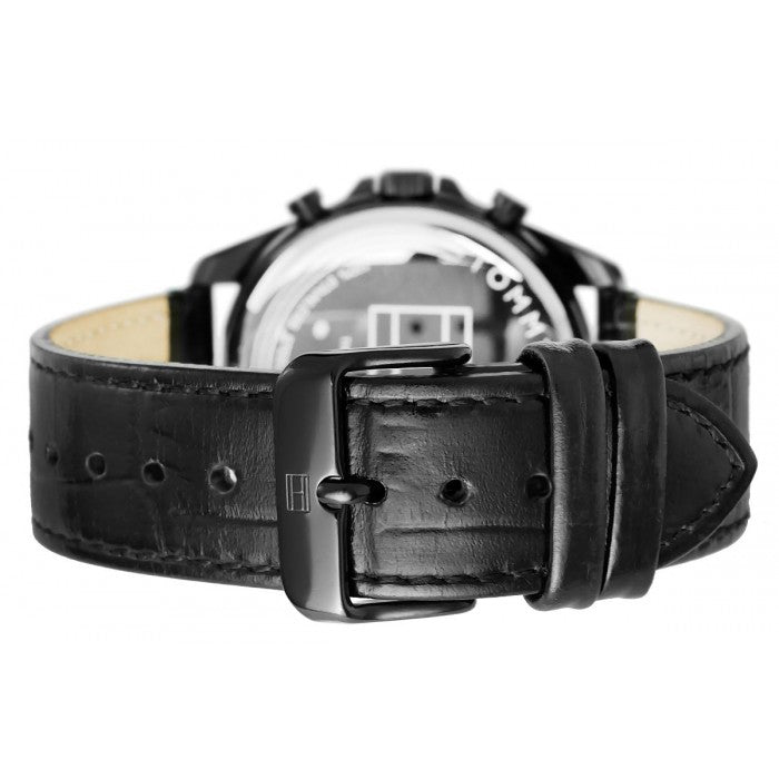 Tommy Hilfiger Baker Chronograph Black Dial Black Leather Strap Watch For Men - 1710452