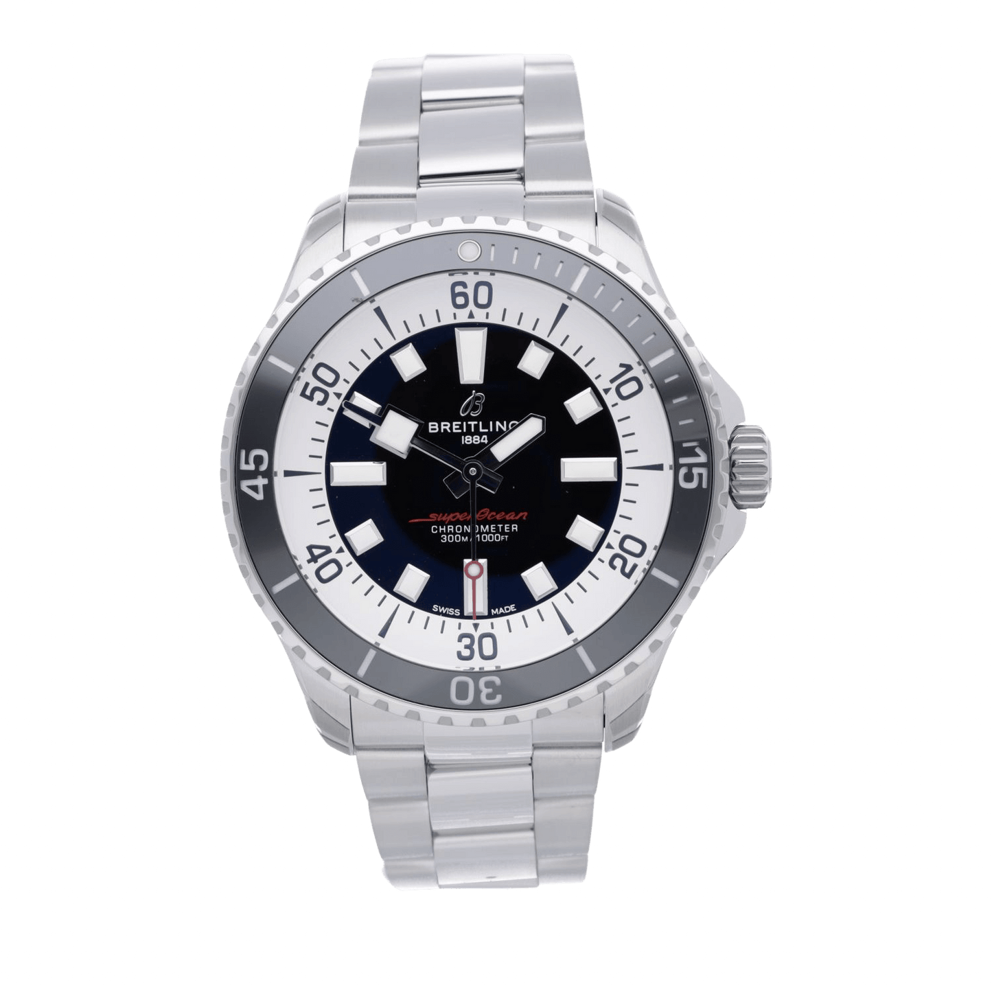Breitling Superocean Automatic 44mm Black Dial Silver Steel Strap Watch for for Men - A17376211B1A1