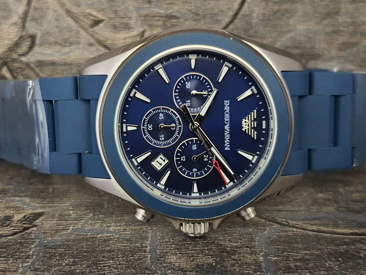 Emporio Armani Sigma Chronograph Blue Dial Blue Silicone Strap Watch for Men - AR6068