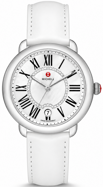 Michele Serein Mother of Pearl Dial White Leather Strap Watch for Women - MWW21B000013