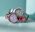 Guess Dahlia Analog Silver Dial Purple Leather Strap Watch For Women - GW0529L4
