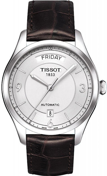 Tissot T Classic T One Automatic Silver Dial Brown Leather Strap Watch For Men - T038.430.16.037.00
