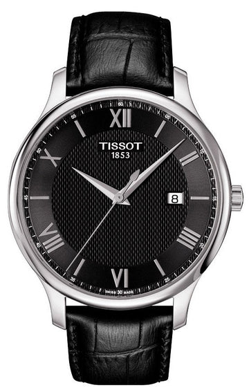 Tissot T Classic Tradition Quartz Black Dial Black Leather Strap Watch For Men - T063.610.16.058.00