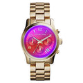 Michael Kors Runway Iridescent Pink Dial Gold Steel Strap Watch for Women - MK5939