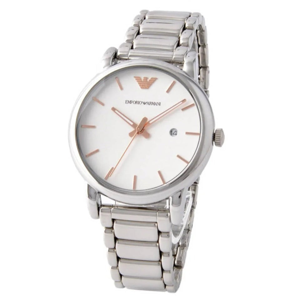 Emporio Armani Quartz White Dial Silver Steel Strap Watch For Men - AR90000