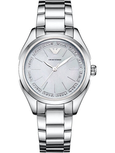 Emporio Armani Valeria Quartz Mother of Pearl Dial Silver Steel Strap Watch For Women - AR11030