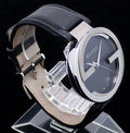 Gucci Interlocking G Iconic Black Dial Black Leather Strap Watch For Men - YA133205