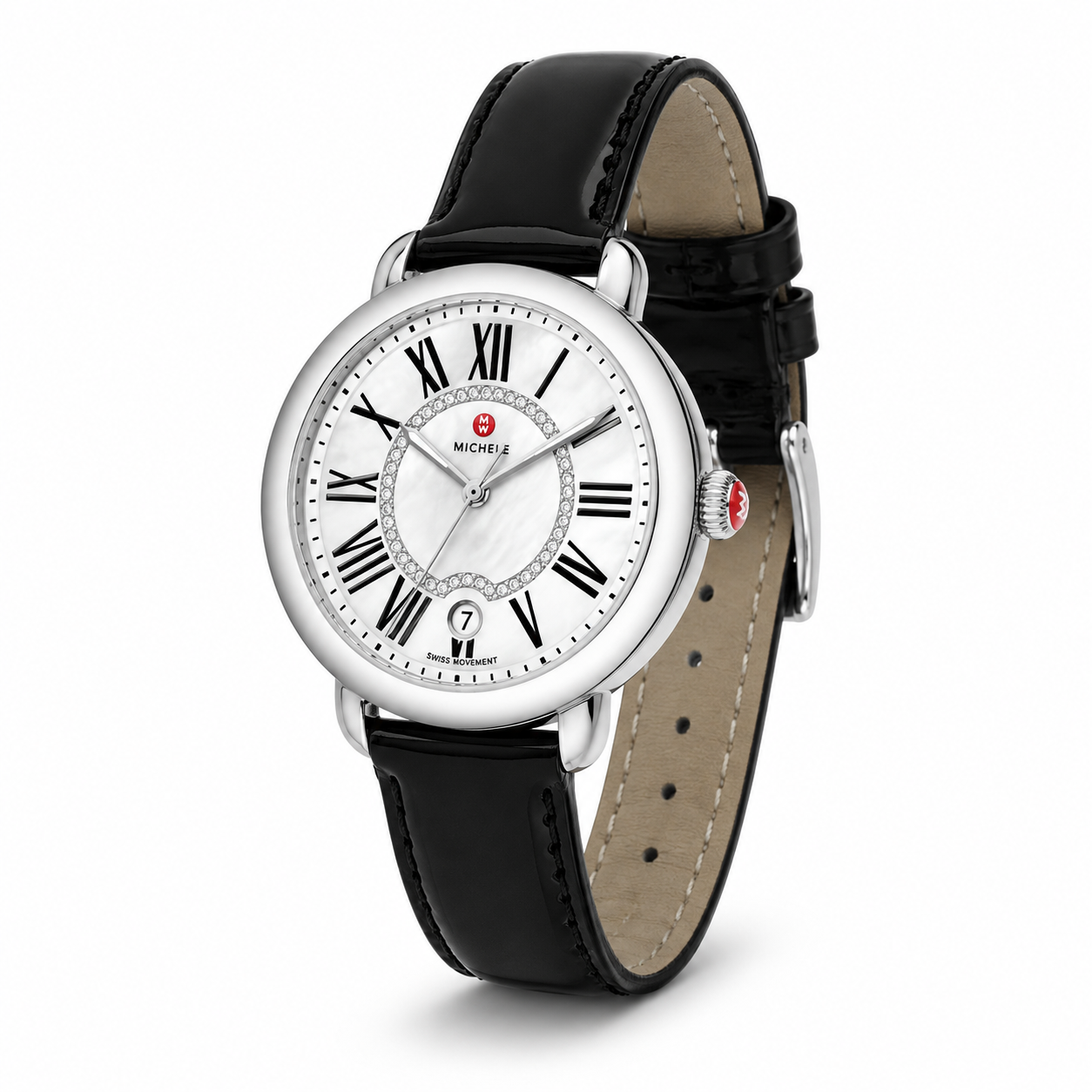 Michele Serein Mother of Pearl Dial Black Leather Strap Watch for Women - MWW21B000011