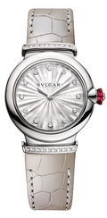 Bvlgari LVCEA Diamonds Silver Mother of Pearl Dial Silver Leather Strap Watch for Women - LVCEA103367