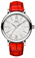 IWC Portofino Automatic Diamonds Silver Dial Red Leather Strap Watch for Women - IW357408