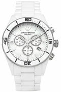 Emporio Armani Ceramic Chronograph White Dial White Ceramic Strap Watch For Men - AR1424