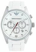 Emporio Armani Sport Chronograph White Dial White Silicone Strap Watch For Men - AR5859