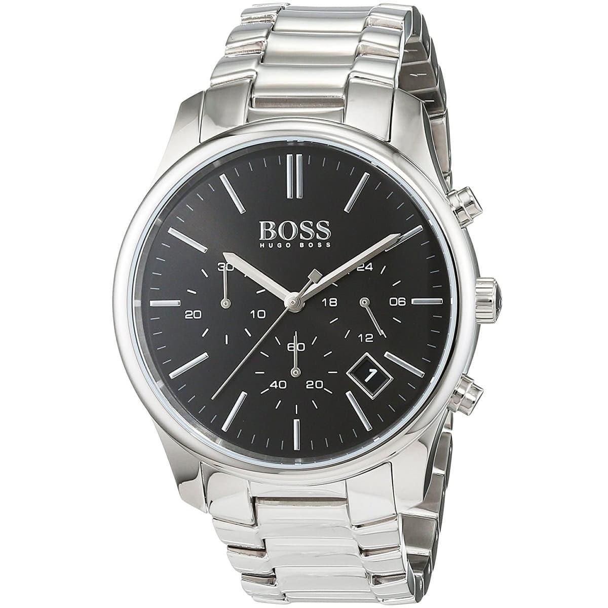 Hugo Boss Commander Black Dial Silver Steel Strap Watch for Men - 1513433