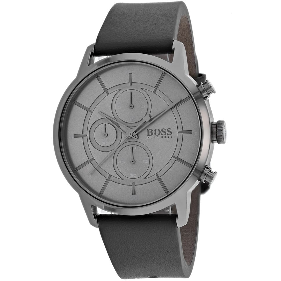 Hugo Boss Architectural Grey Dial Grey Leather Strap Watch for Men - 1513570