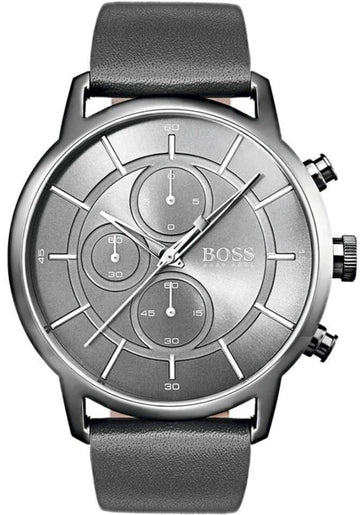 Hugo Boss Architectural Grey Dial Grey Leather Strap Watch for Men - 1513570