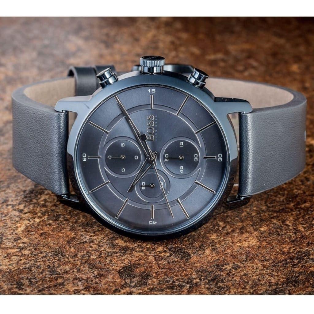 Hugo Boss Architectural Grey Dial Grey Leather Strap Watch for Men - 1513570