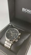 Hugo Boss Associate Black Dial Silver Steel Strap Watch for Men - 1513267