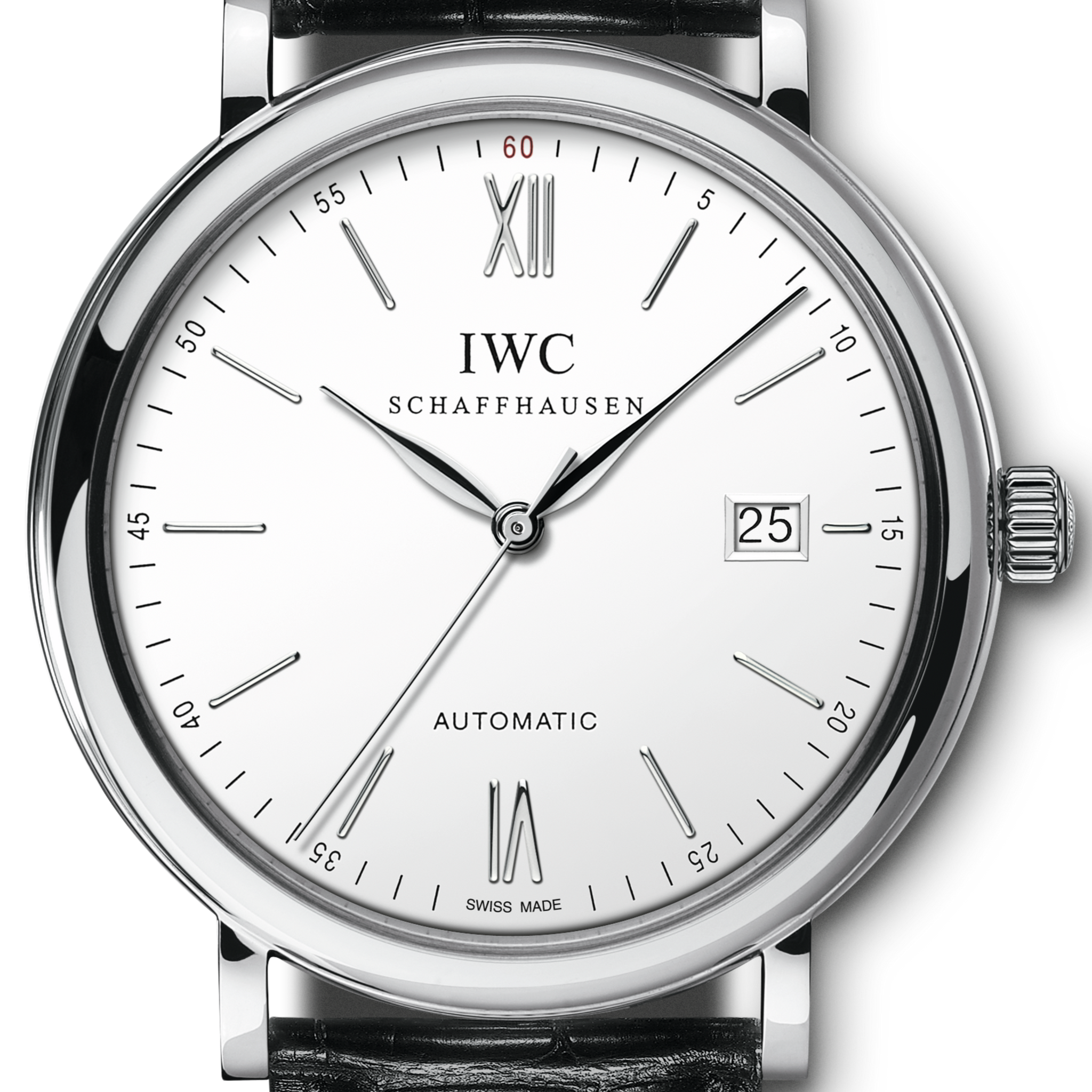 IWC Portofino Automatic White Dial Black Leather Strap Watch for Men - IW356501