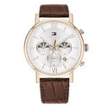 Tommy Hilfiger Evan White Dial Brown Leather Strap Watch for Men - 1710394