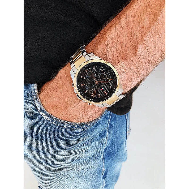 Tommy Hilfiger Analog Black Dial Two Tone Steel Strap Watch for Men - 1791539