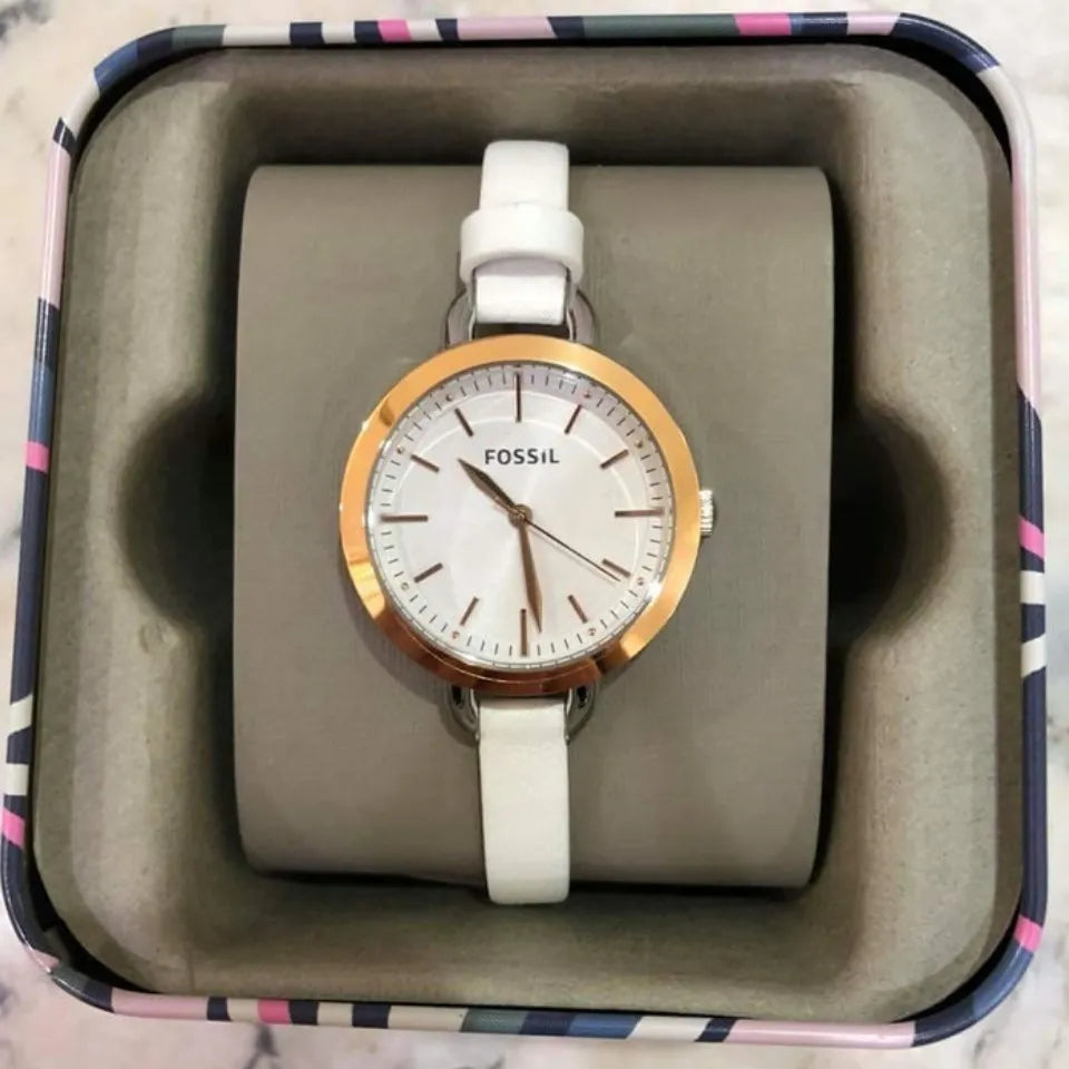 Fossil Classic Minute White Dial White Leather Strap Watch for Women - BQ3328