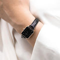 Daniel Wellington Quadro Sheffield Black Dial Black Leather Strap Watch For Women - DW00100435