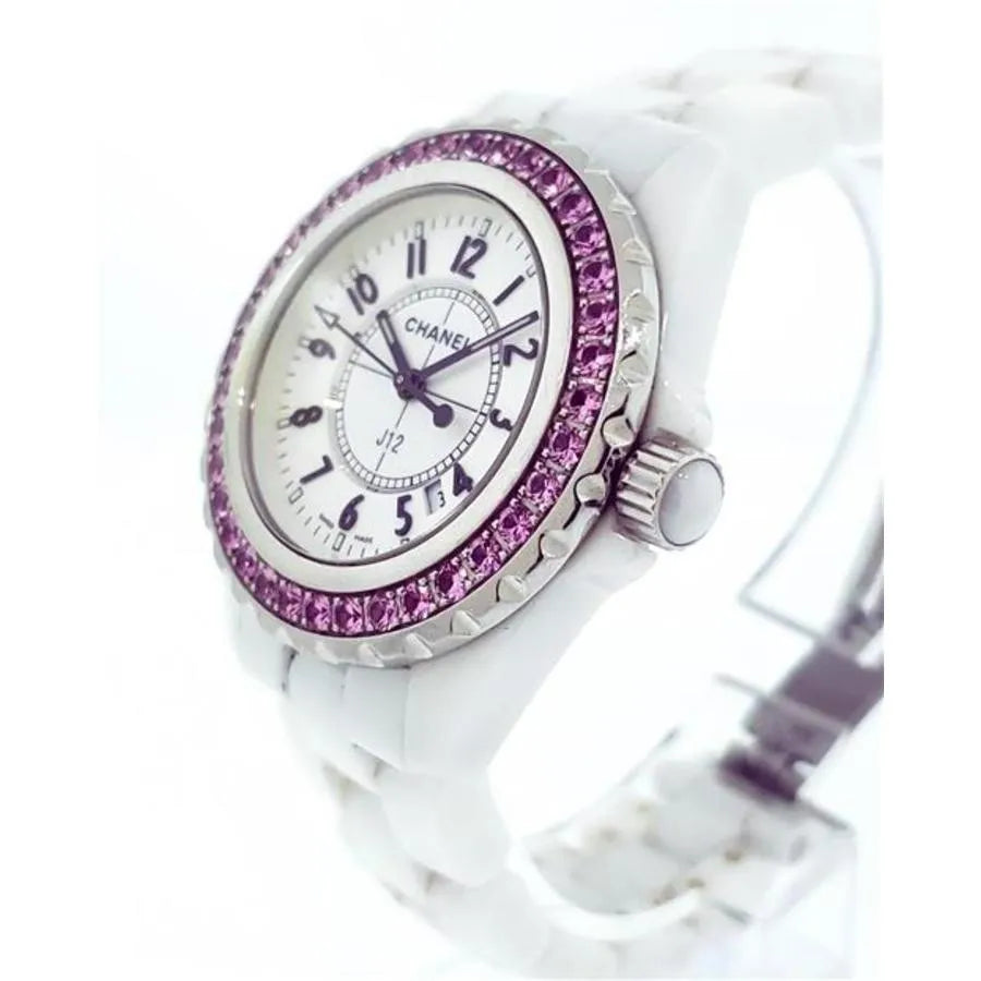 Chanel J12 Sapphire Bezel Ceramic White Dial White Steel Strap Watch for Women - J12 H2010