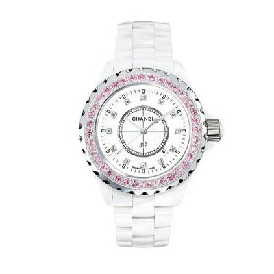 Chanel J12 Sapphire Bezel Ceramic White Dial White Steel Strap Watch for Women - J12 H2010