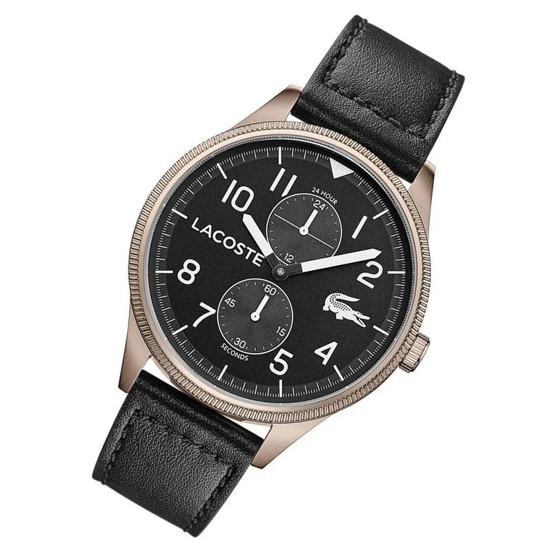 Lacoste Continental Black Dial Black Leather Strap Watch for Men - 2011042