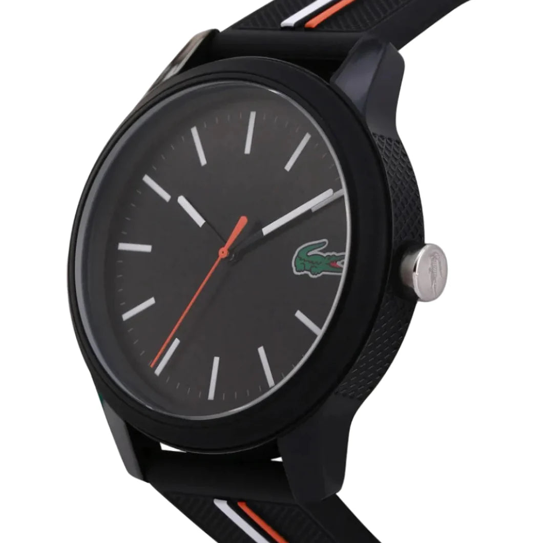 Lacoste 12.12 Black Dial Black Silicon Strap Watch for Men - 2011071