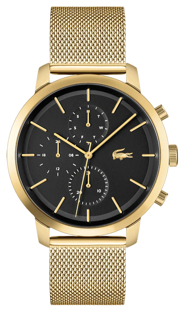 Lacoste Replay Chronograph Black Dial Gold Steel Strap Watch for Men - 2011195