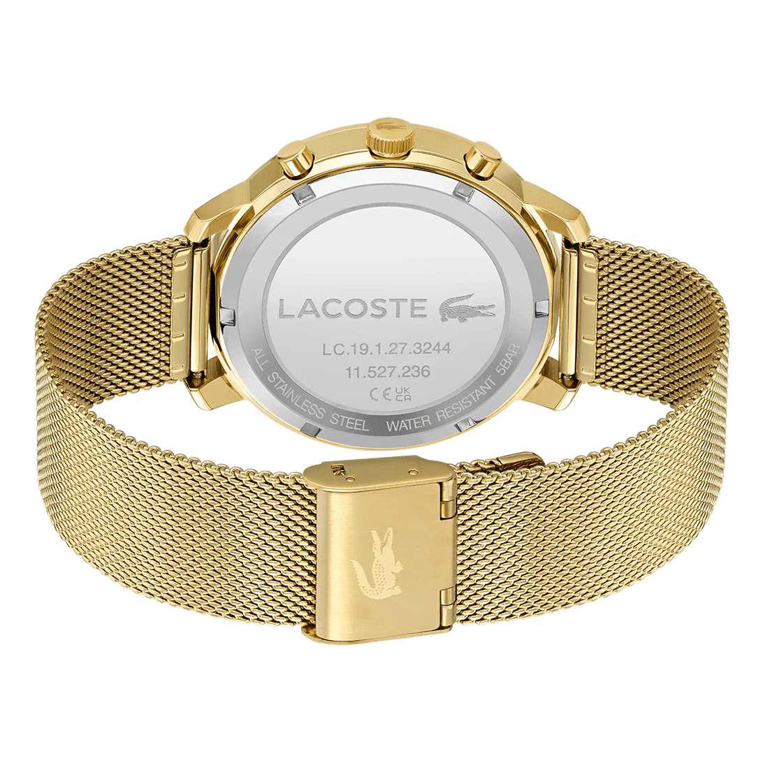 Lacoste Replay Chronograph Black Dial Gold Steel Strap Watch for Men - 2011195