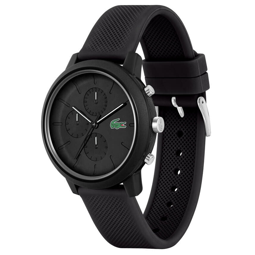 Lacoste 12.12 Chronograph Black Dial Black Silicon Strap Watch for Men - 2011243