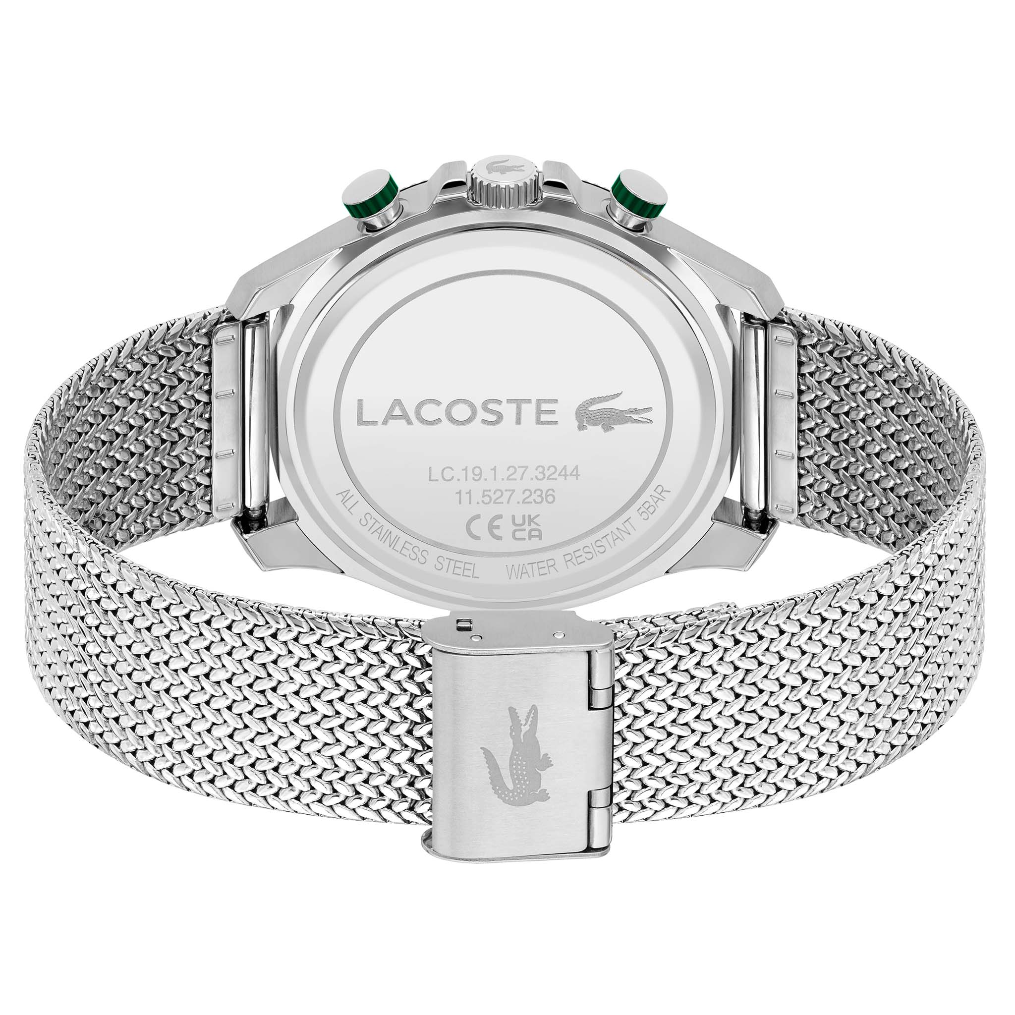 Lacoste Neoheritage Chronograph Green Dial Silver Steel Strap Watch for Men - 2011255