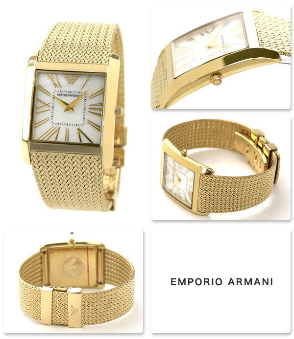 Emporio Armani Mother of Pearl Dial Gold Mesh Bracelet Watch For Men - AR2016