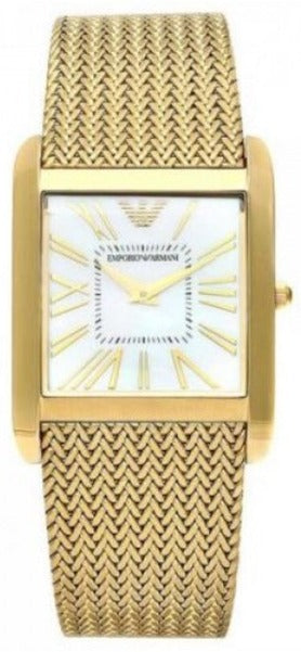 Emporio Armani Super Slim Quartz White DIal Gold Mesh Bracelet Watch For Women - AR2017